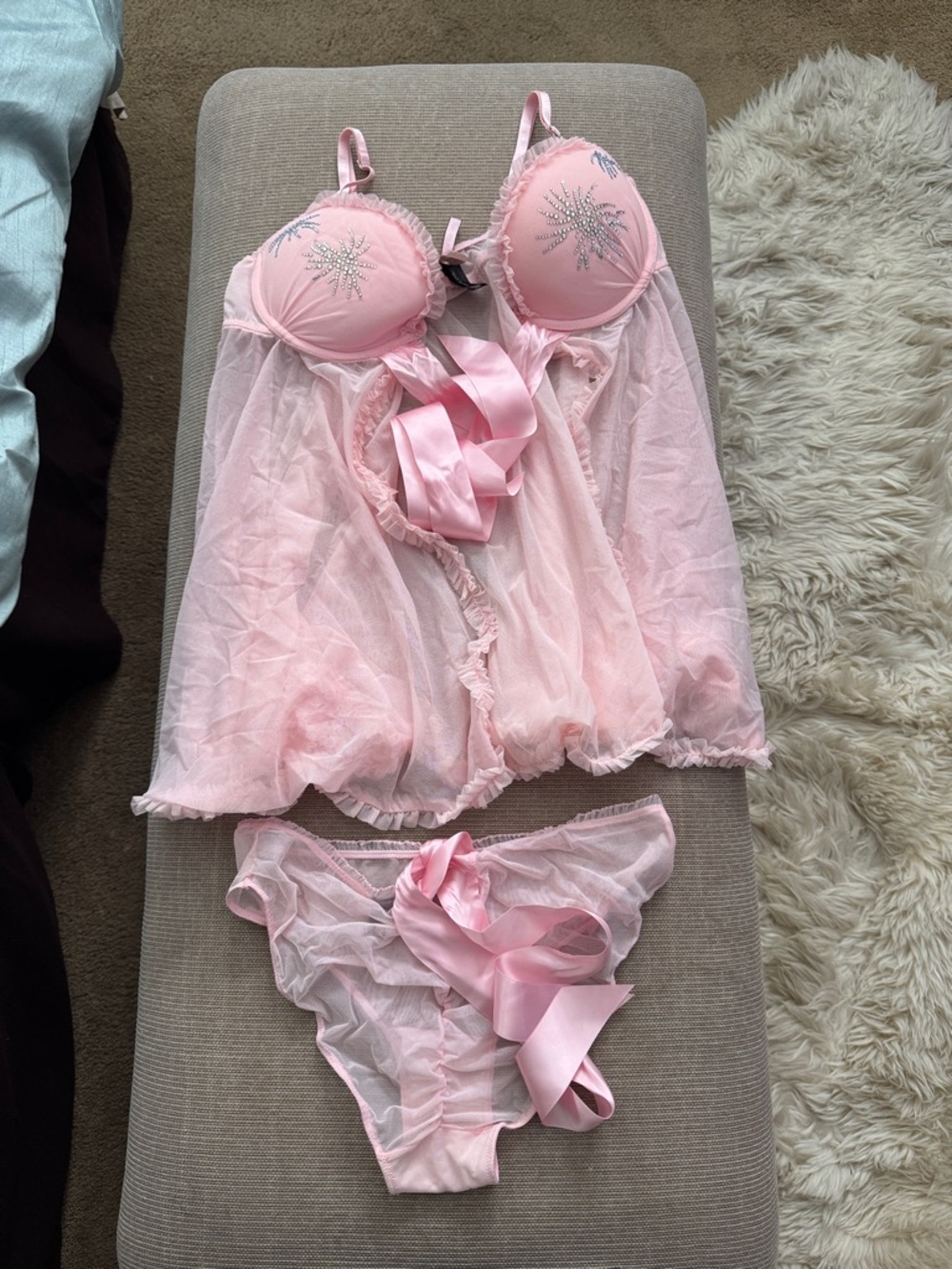 Victoria's Secret Sheer Pink Babydoll Chemise with Satin Ribbon